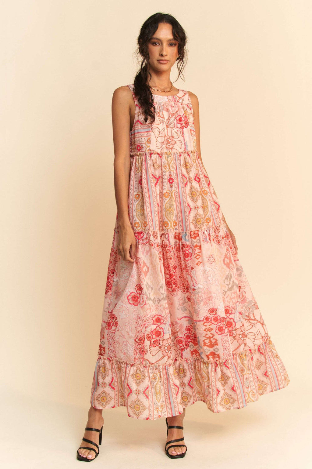 Floral Mix Sleeveless Tiered Maxi Dress