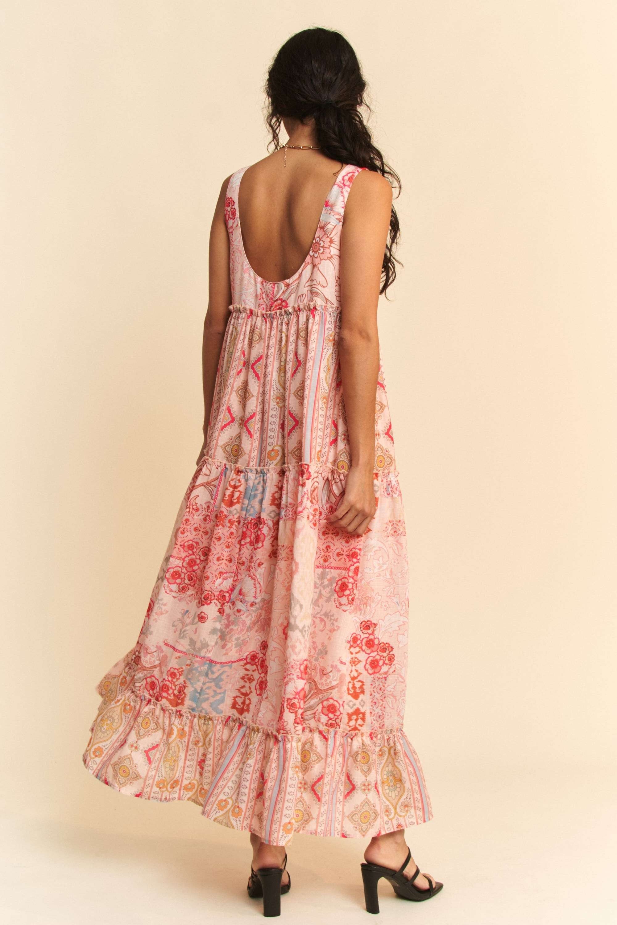 Floral Mix Sleeveless Tiered Maxi Dress