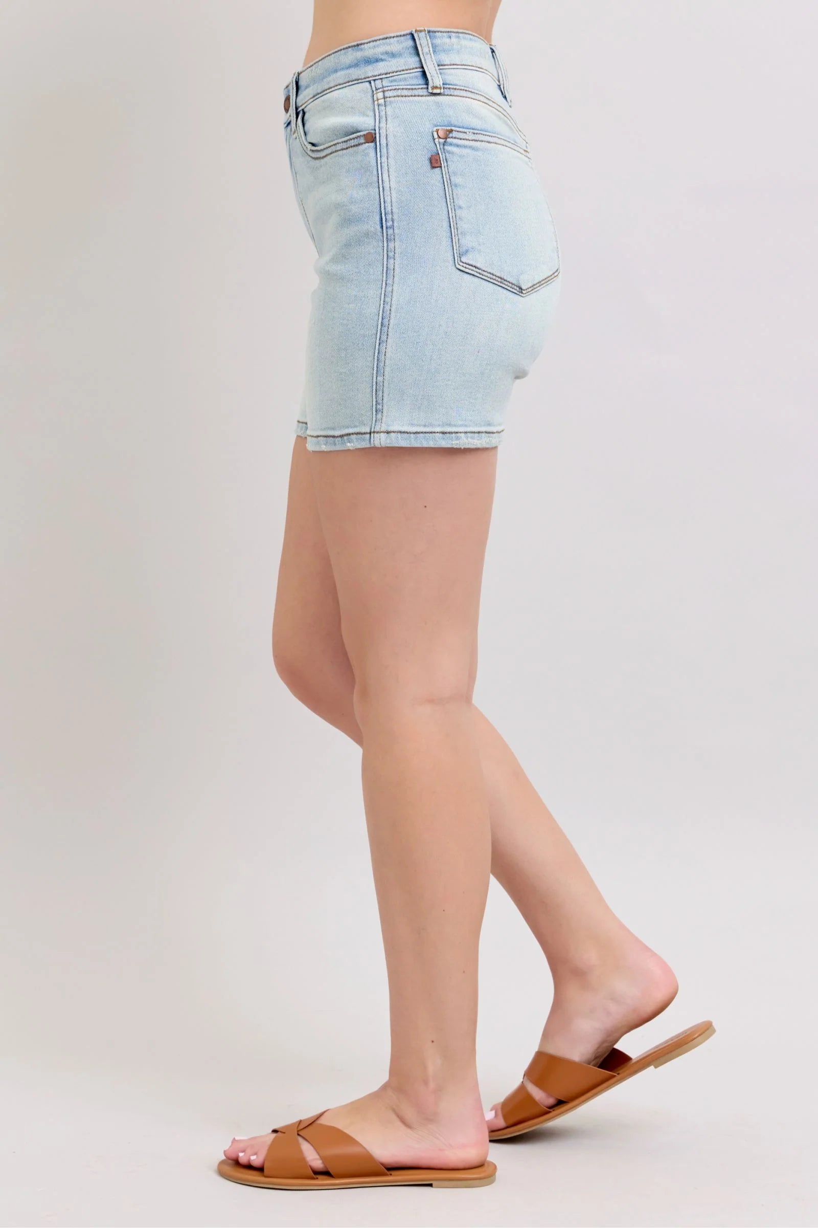 Judy Blue High Rise 2 Button Mid Length Dad Shorts Available Curvy