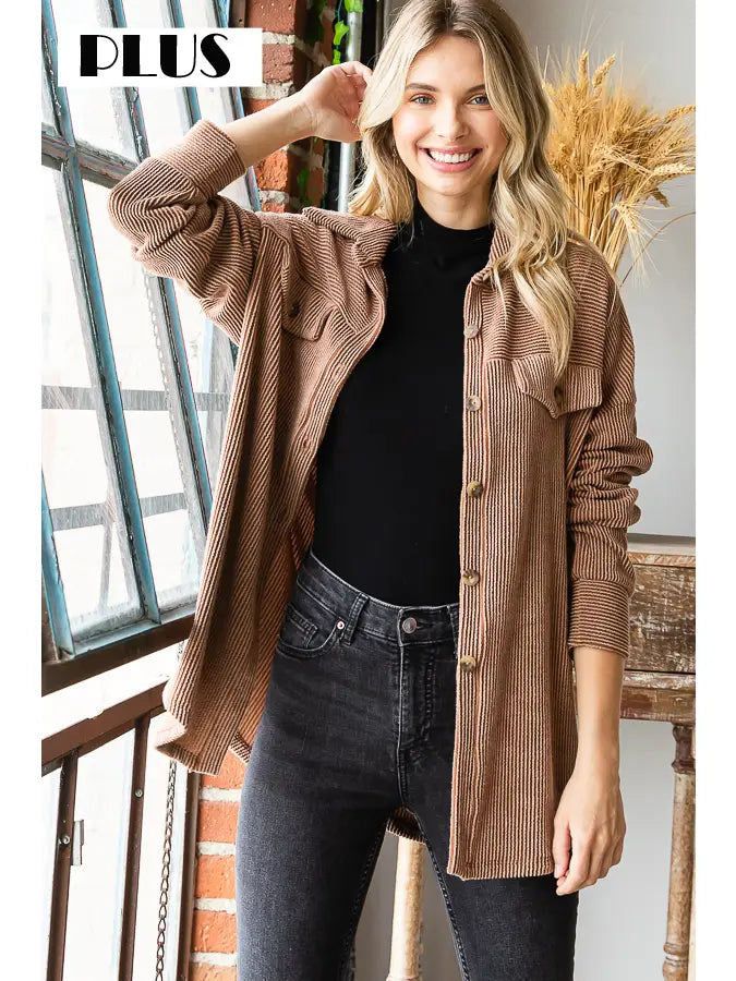 Mackenzie Ribbed Button Shacket