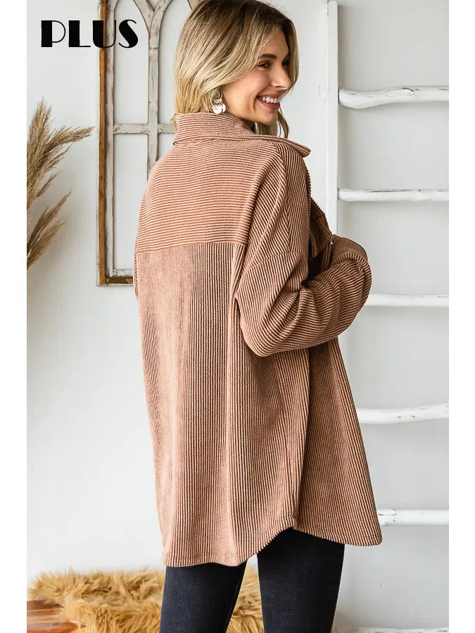 Mackenzie Ribbed Button Shacket