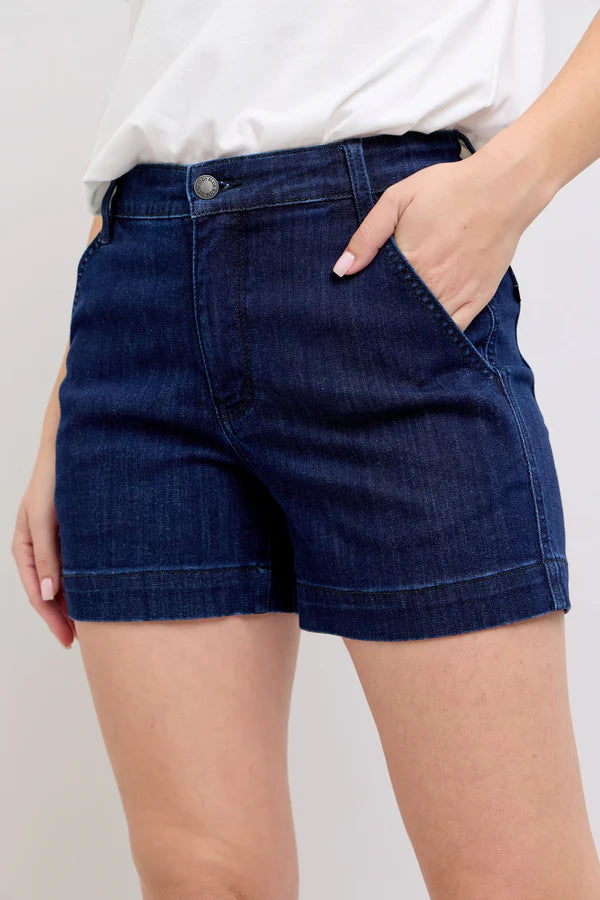 Judy Blue High Waist Dark Trouser Denim Shorts Available Curvy 15290