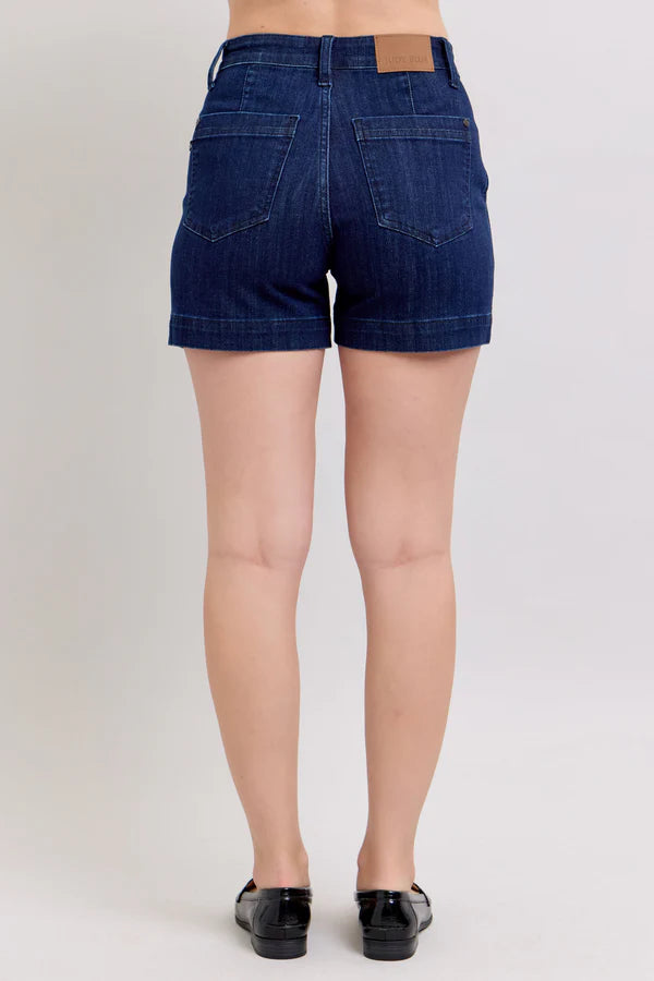 Judy Blue High Waist Dark Trouser Denim Shorts Available Curvy 15290