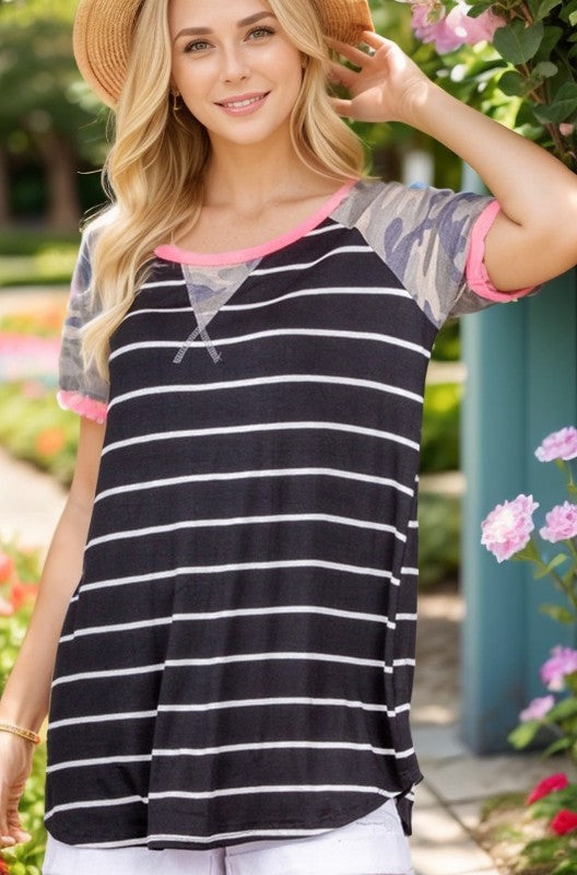 Sadie Camo Stripe Top Curvy