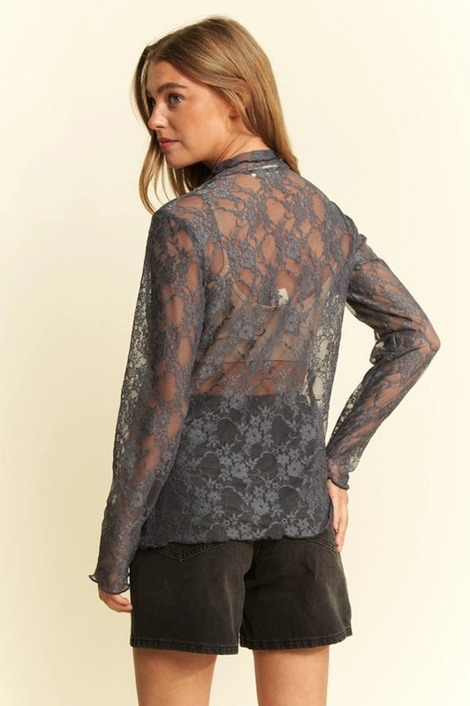 Diana Floral Lace Mesh Top Curvy