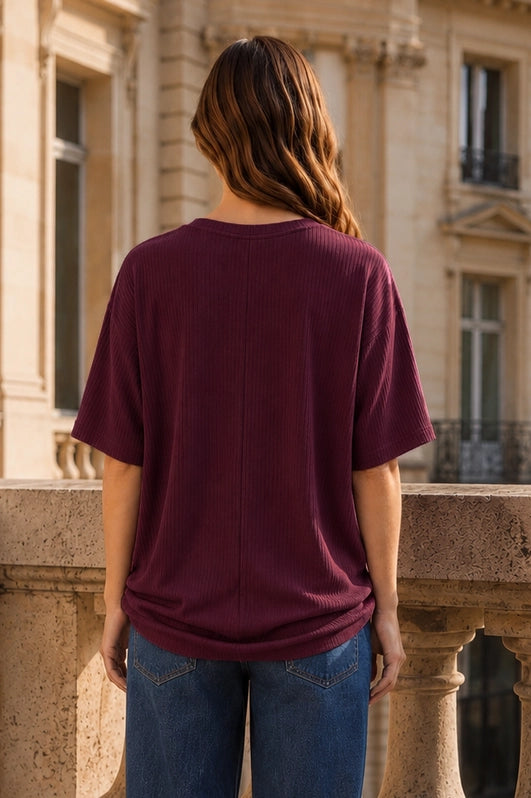 Stephanie Ribbed V-Neck Short Sleeve Top Available Curvy