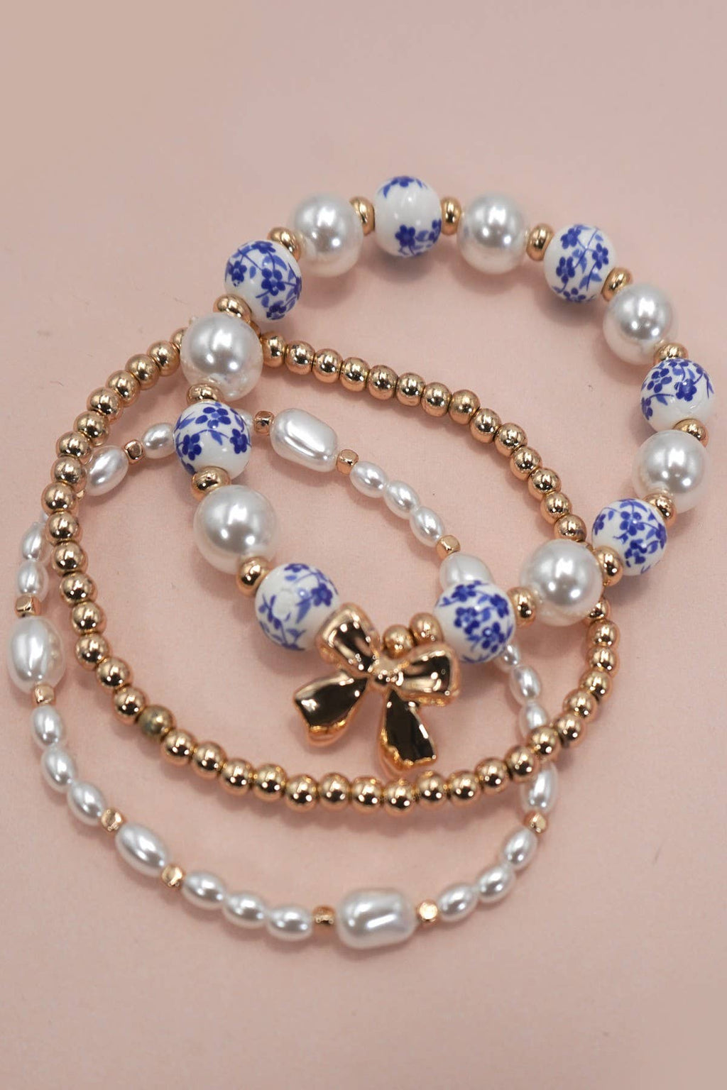 Blue Ceramic Bow Layered Bracelet