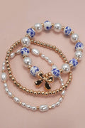 Blue Ceramic Bow Layered Bracelet