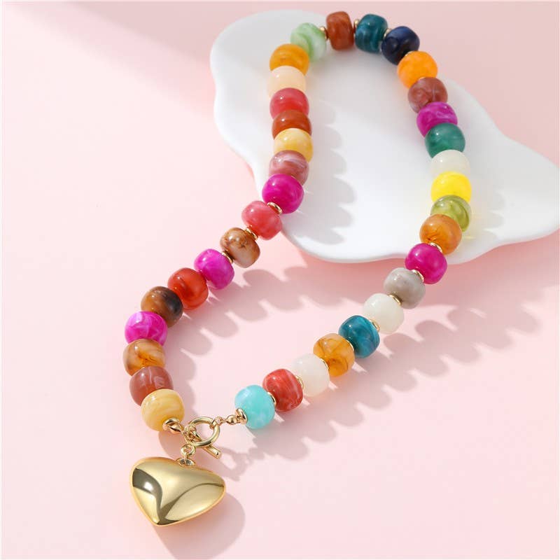 Golden Heart Beaded Necklace