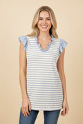 Stripe Ruffle Neck Top Available Curvy