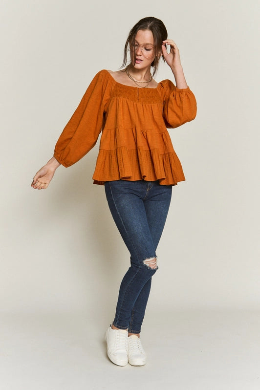 Tina Smocked Tiered Peplum Top Curvy