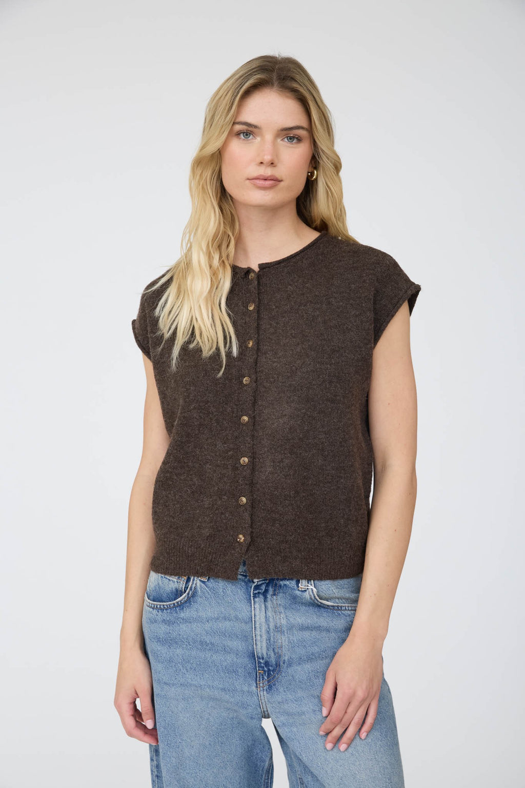 Cindy Button Front Knit Vest Available Curvy