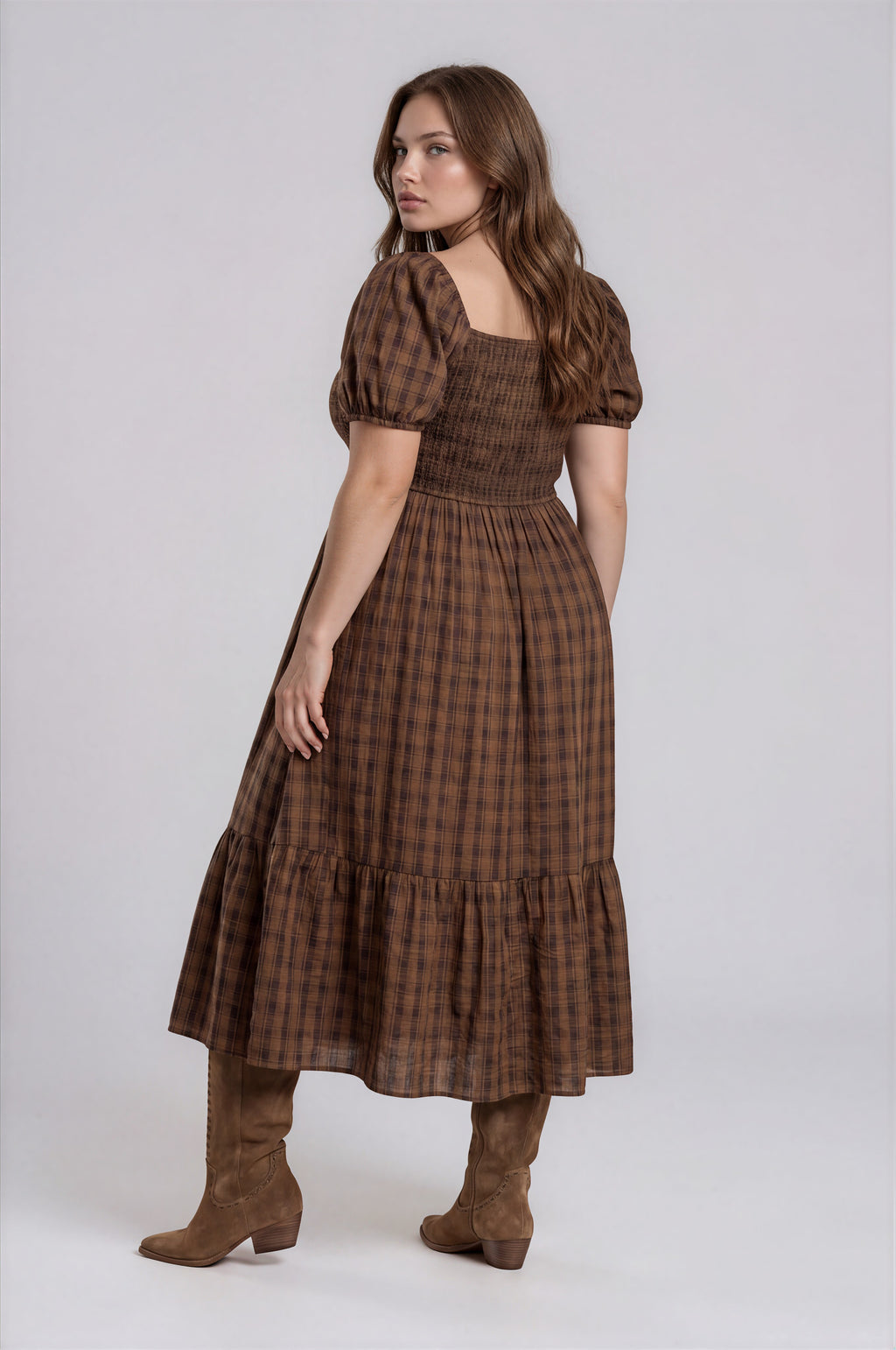 Mary Plaid Smocked Midi Dress