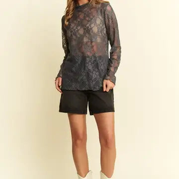 Diana Floral Lace Mesh Top Curvy