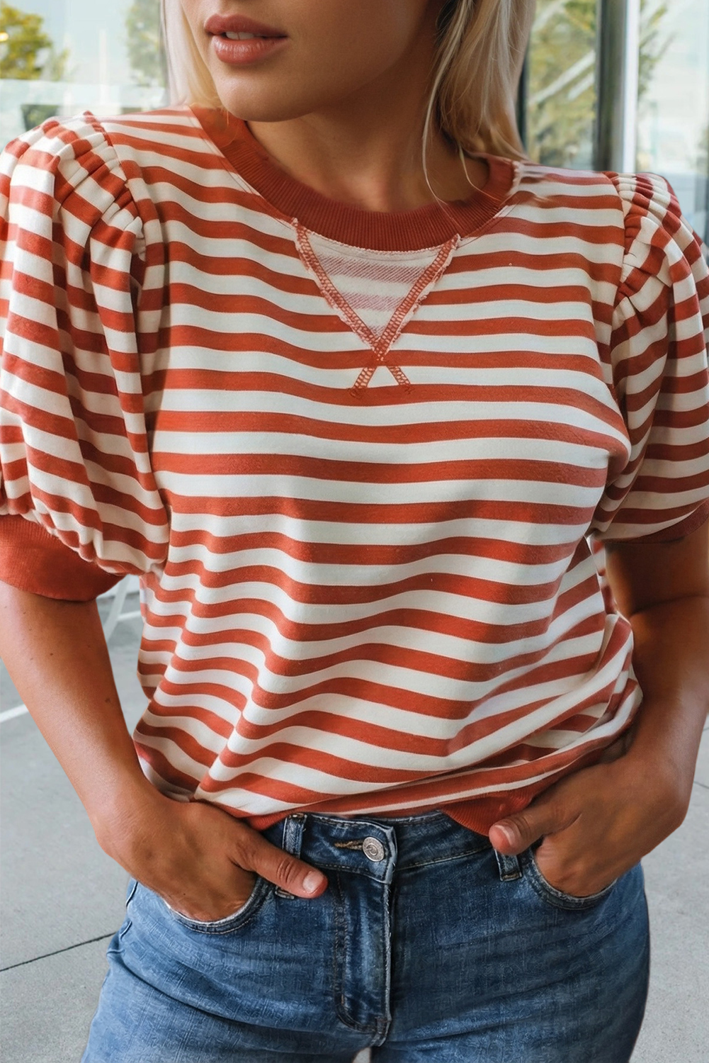 Classic Charm Bubble Sleeve Top Available Curvy