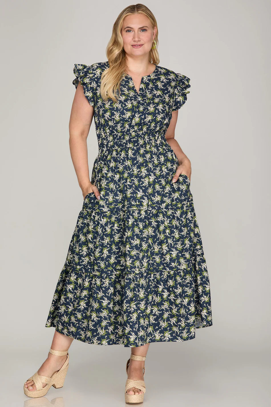 Secret Garden Tiered Midi Dress Available Curvy