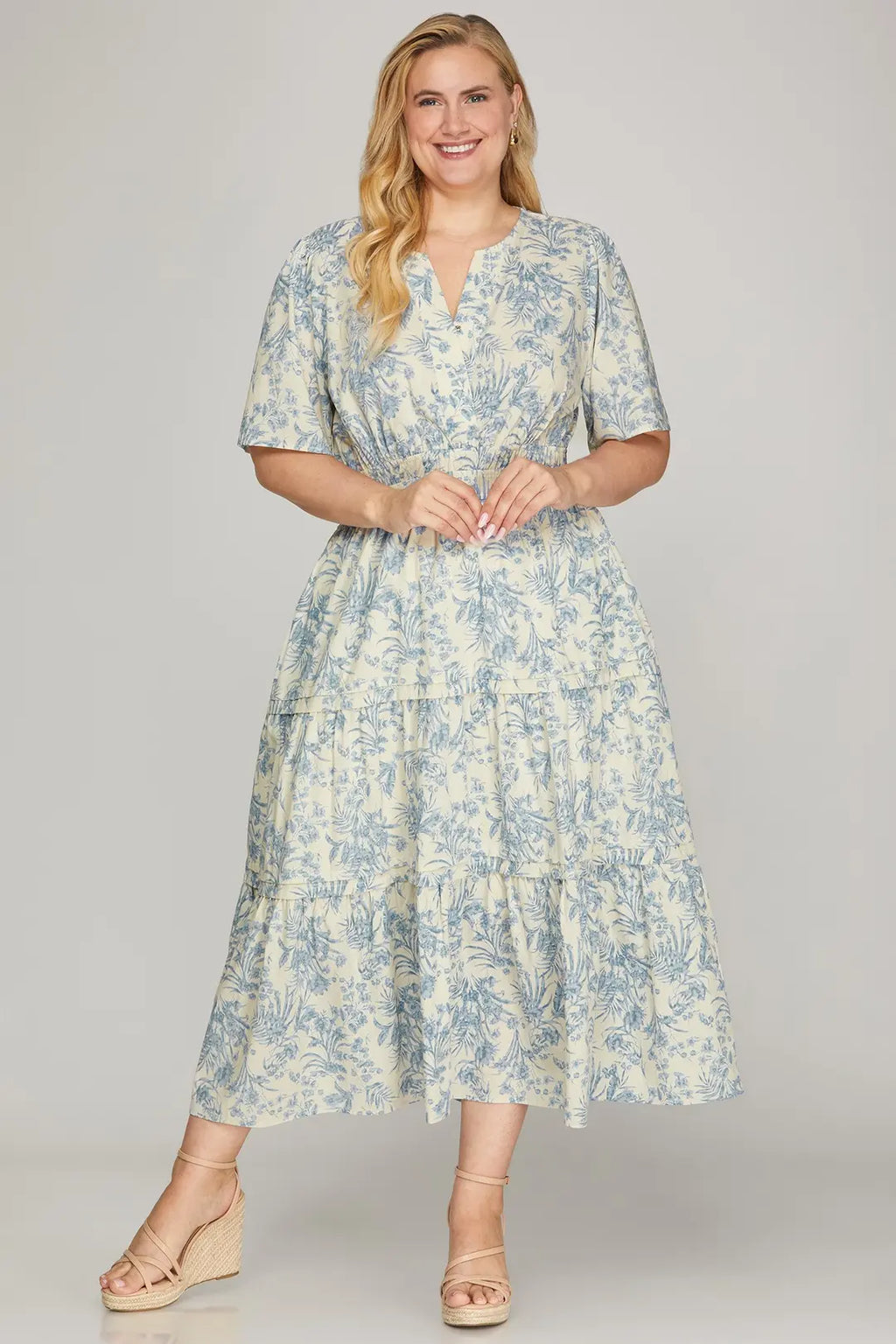 Blue Willow Tiered Midi Dress Curvy