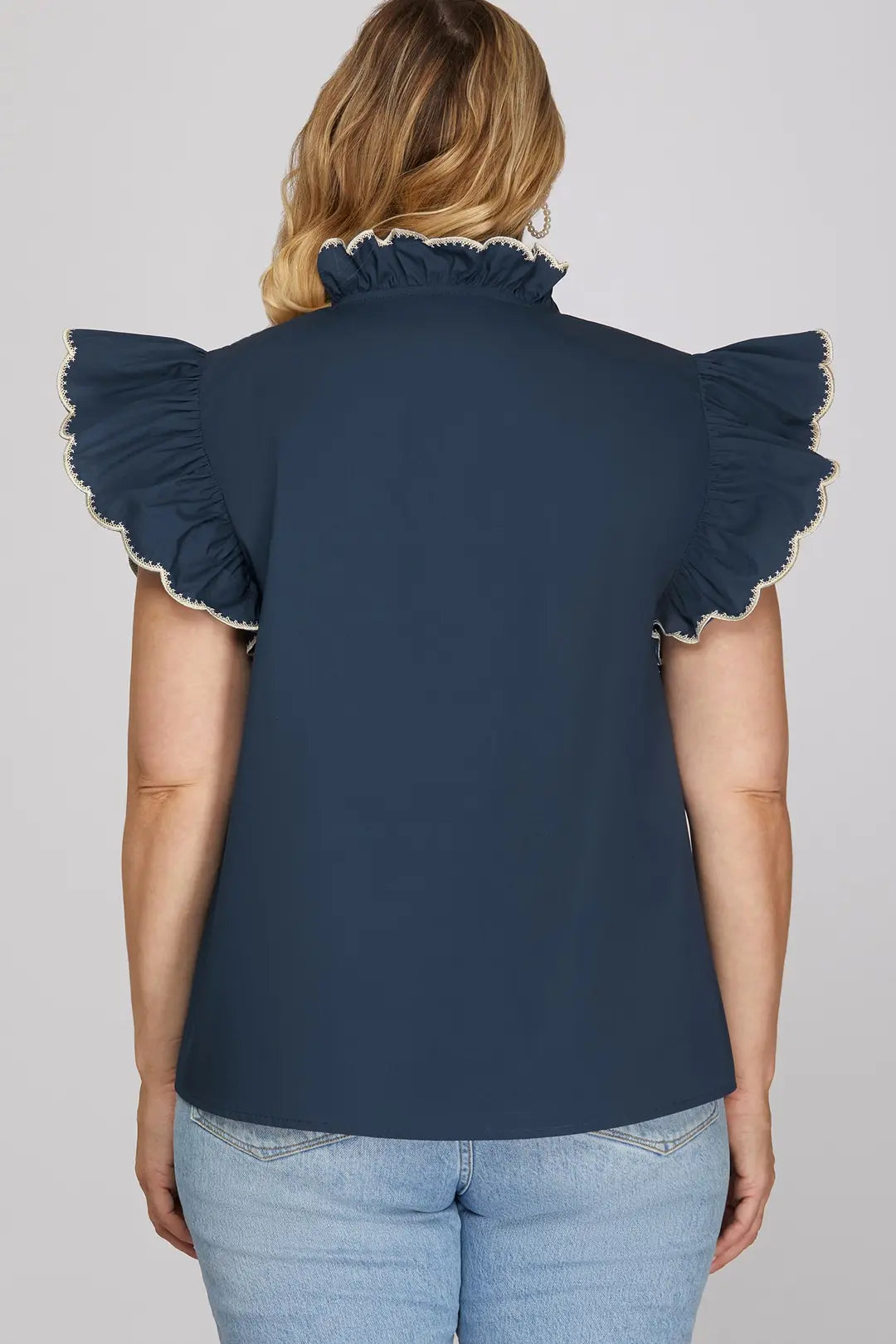 Charmed Embroidered Ruffle Top Curvy