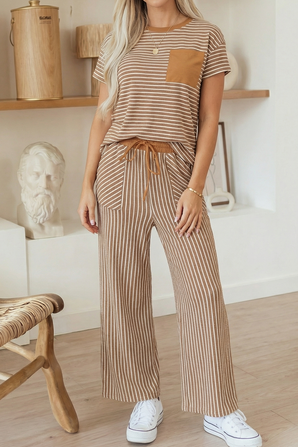 Perfect Stripe Cropped Lounge Set Available Curvy
