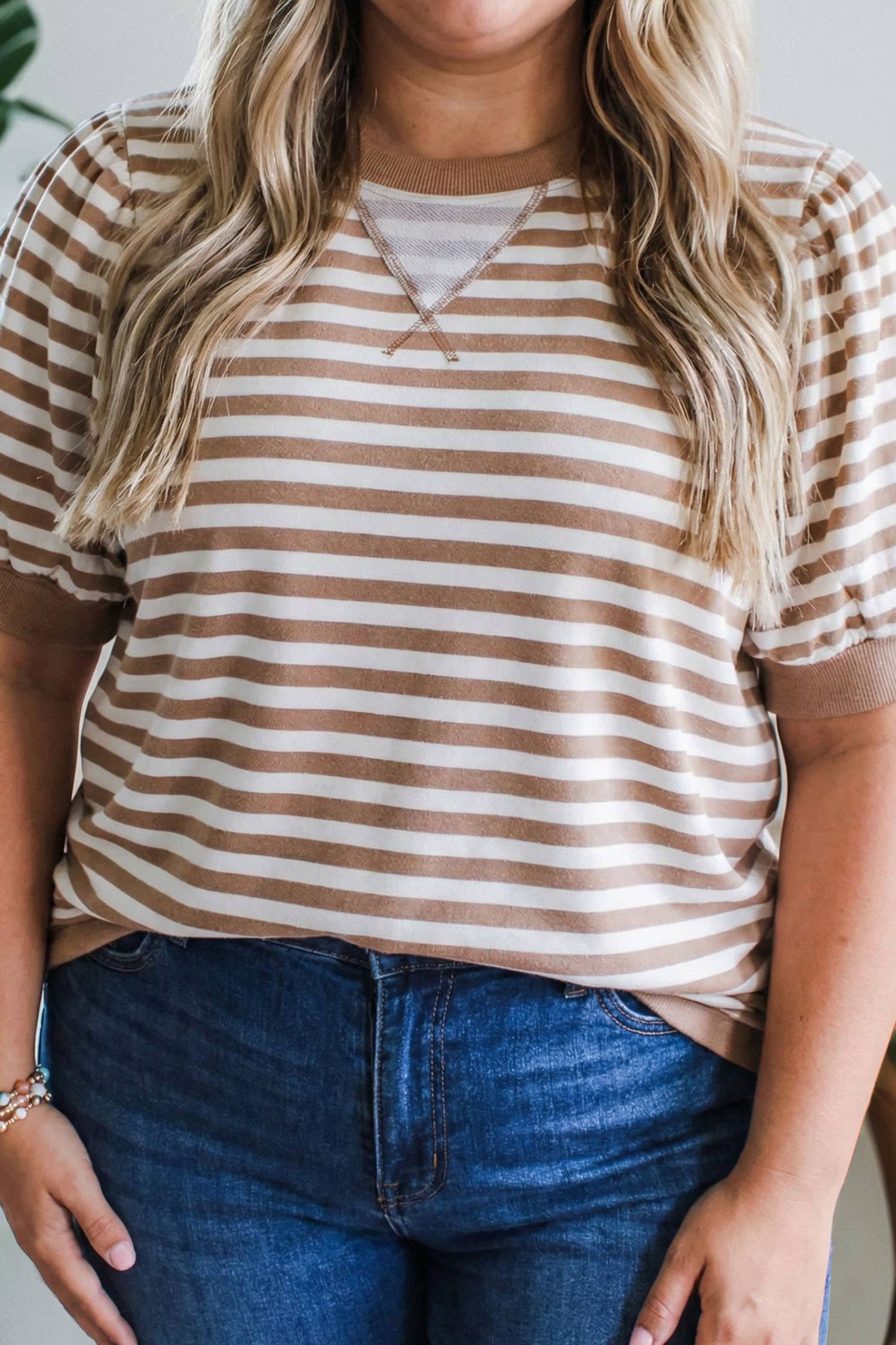 Classic Charm Bubble Sleeve Top Available Curvy