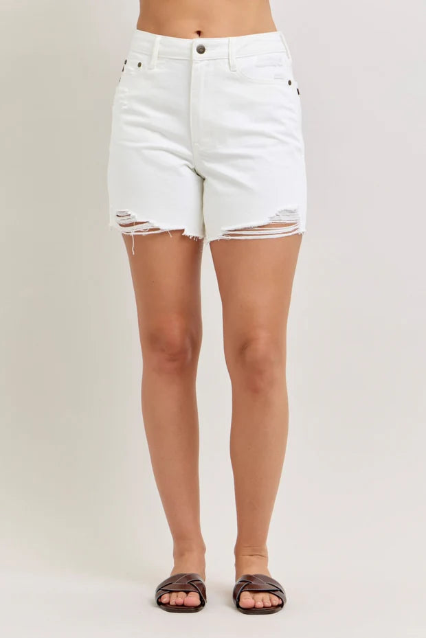Judy Blue High Waist Rigid Magic White Cell Phone Pocket Dad Shorts 150365