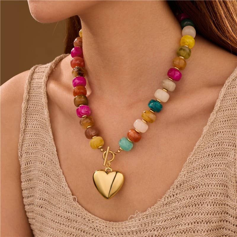 Golden Heart Beaded Necklace