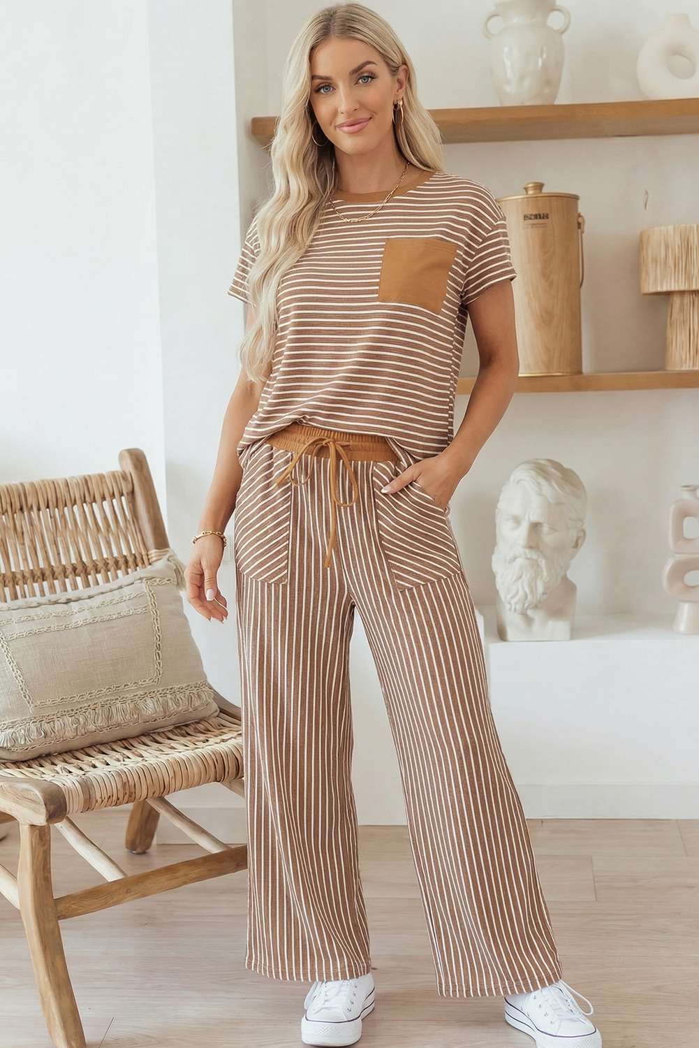 Perfect Stripe Cropped Lounge Set Available Curvy