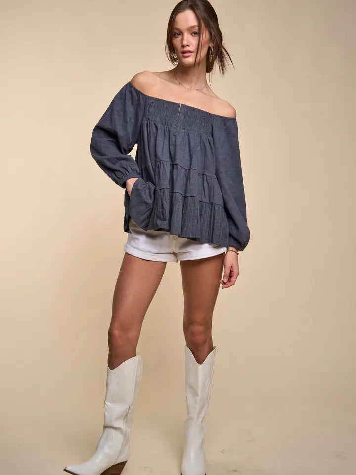 Tina Smocked Tiered Peplum Top Curvy