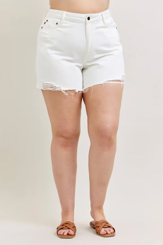 Judy Blue High Waist Rigid Magic White Cell Phone Pocket Dad Shorts 150365