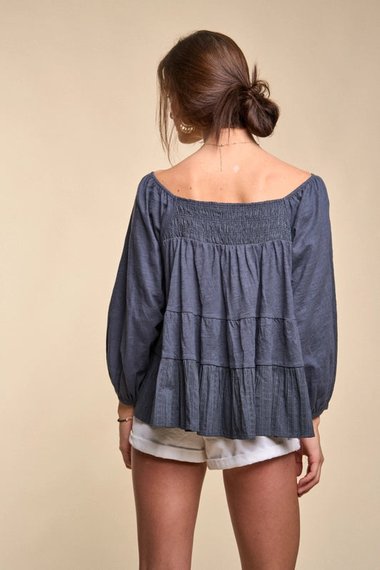 Tina Smocked Tiered Peplum Top Curvy