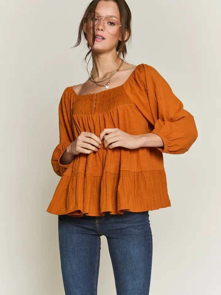 Tina Smocked Tiered Peplum Top Curvy