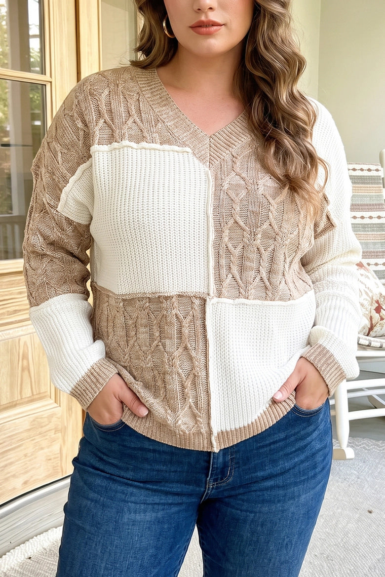 Hadleigh Patchwork Cable Knit Sweater Curvy