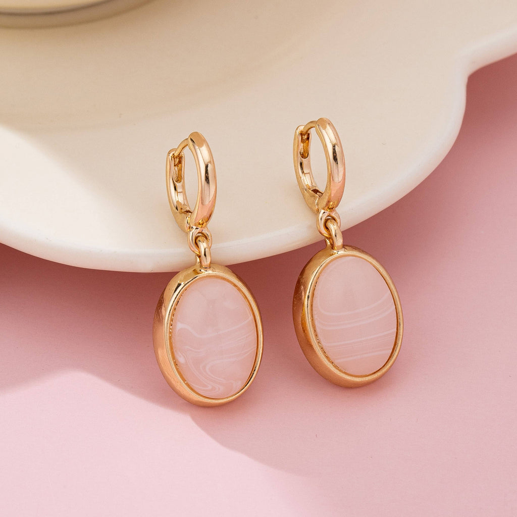 Oval Stone Drop Hoop Earrings