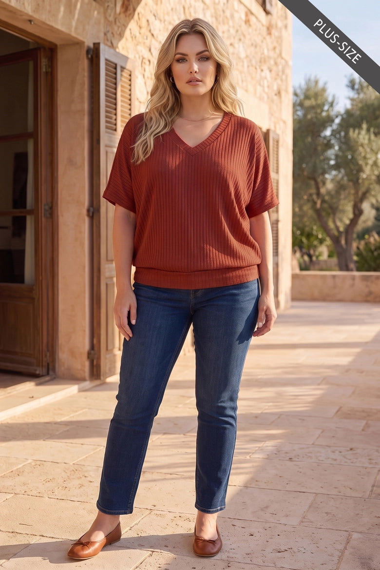 Marissa Ribbed V-Neck Top