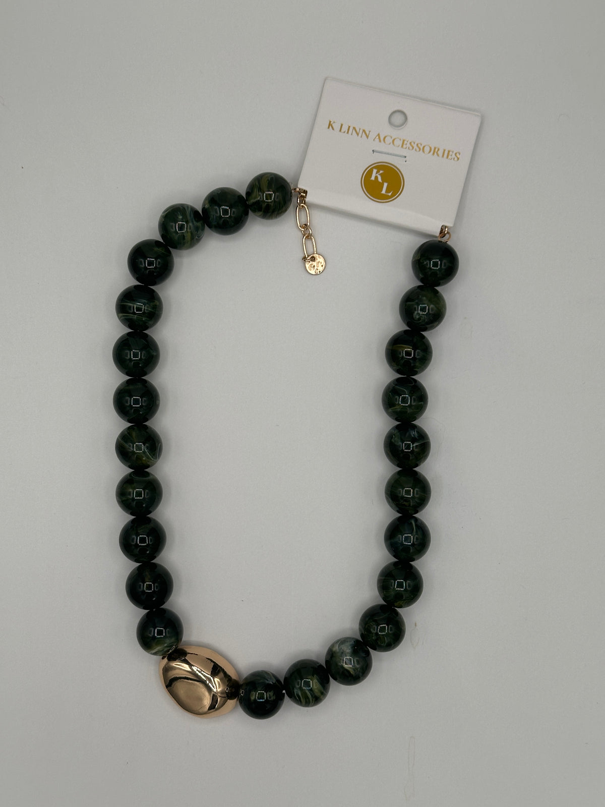 Gold Accent Marbled Bead Necklace
