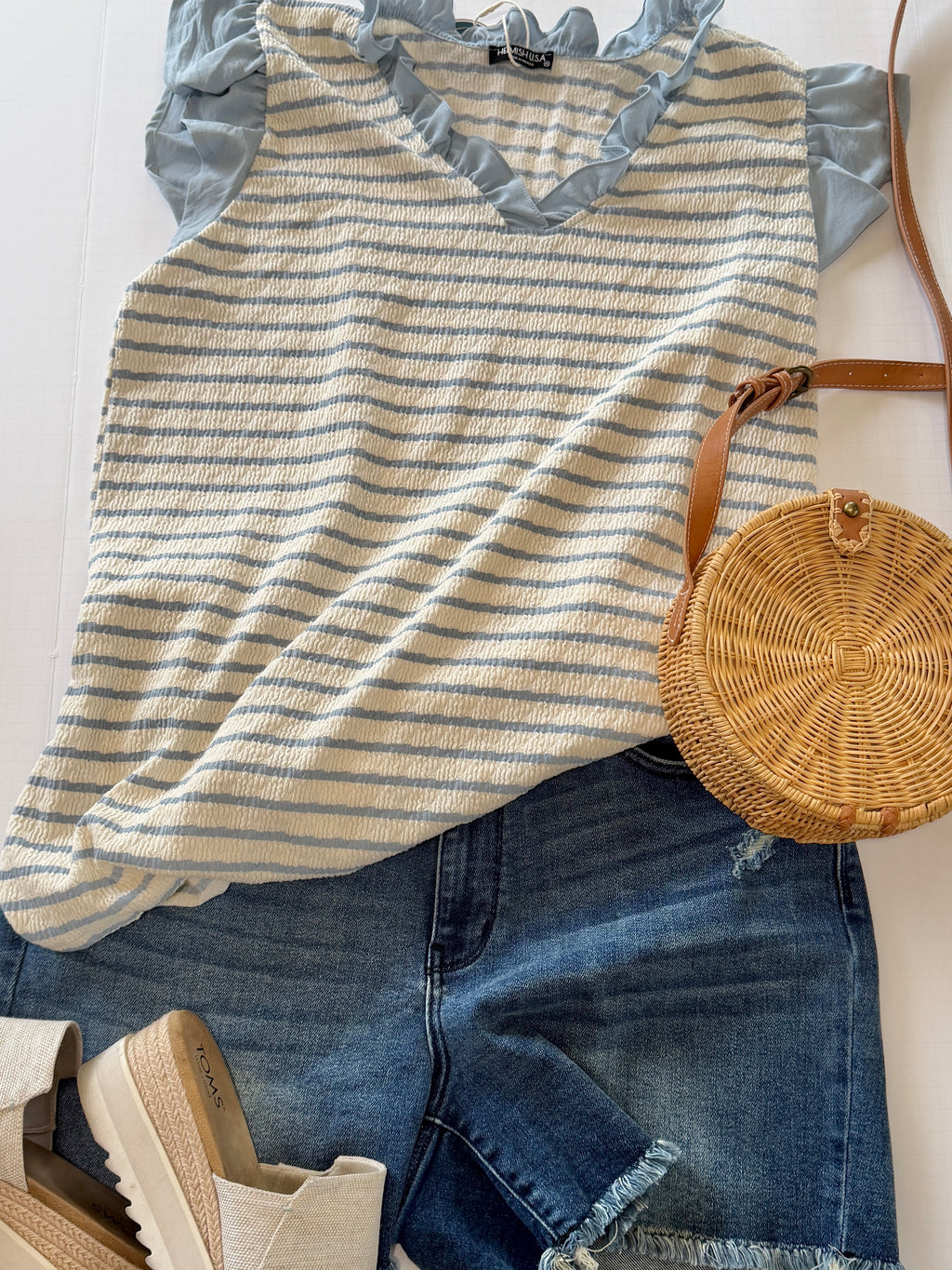 Stripe Ruffle Neck Top Available Curvy