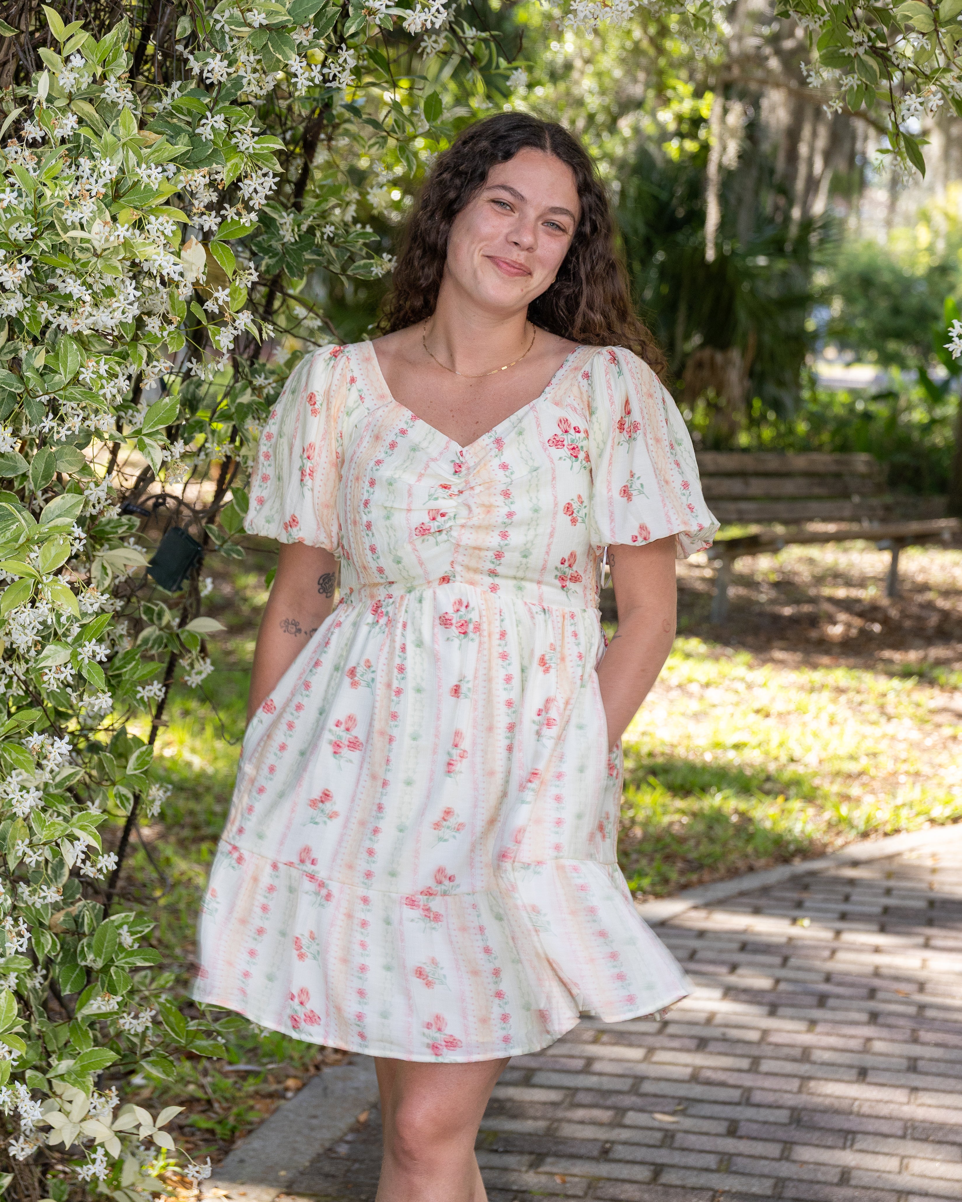Floral Balloon Sleeve Mini Dress