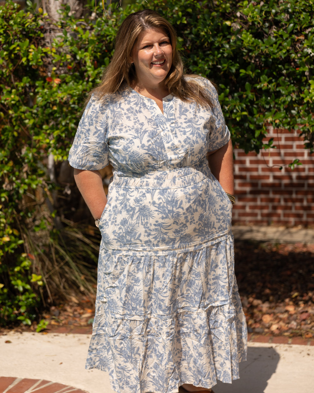 Blue Willow Tiered Midi Dress Curvy