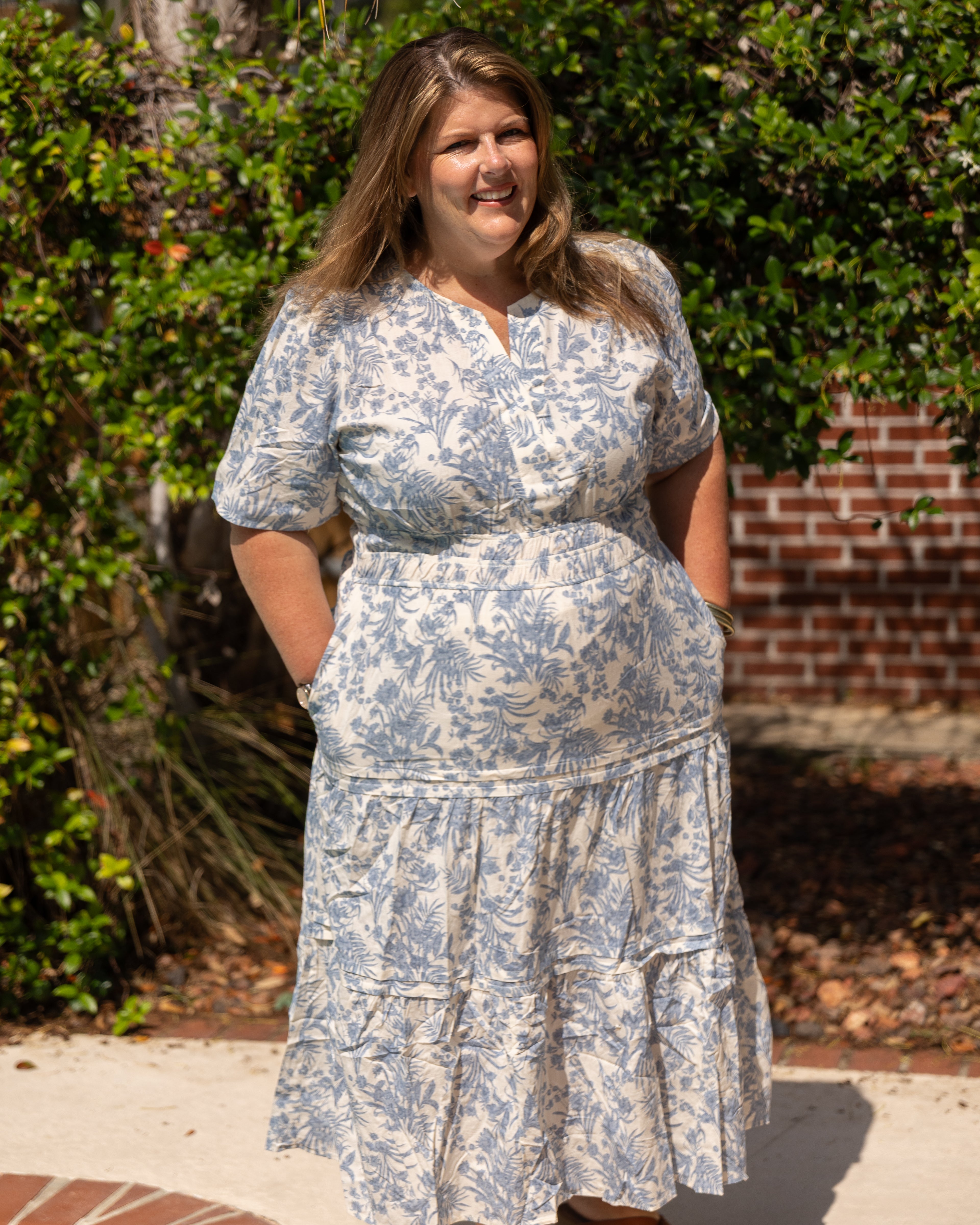 Blue Willow Tiered Midi Dress Curvy – Cilla Sue's Blue Willow Tiered Midi Dress Curvy – Cilla Sue's