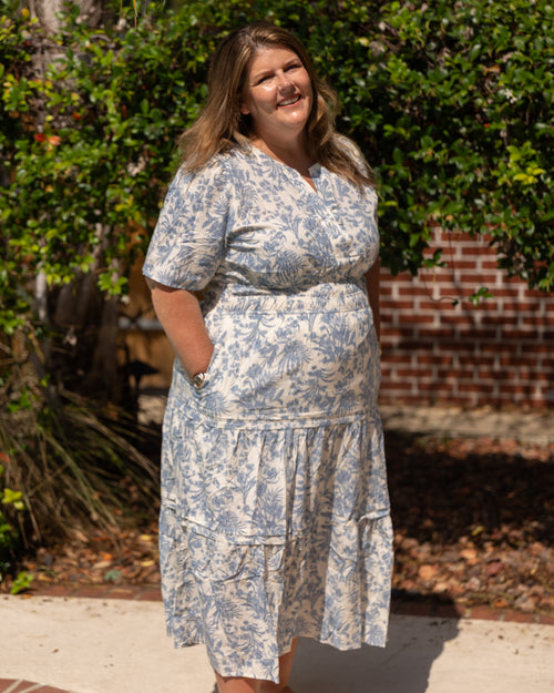 Blue Willow Tiered Midi Dress Curvy
