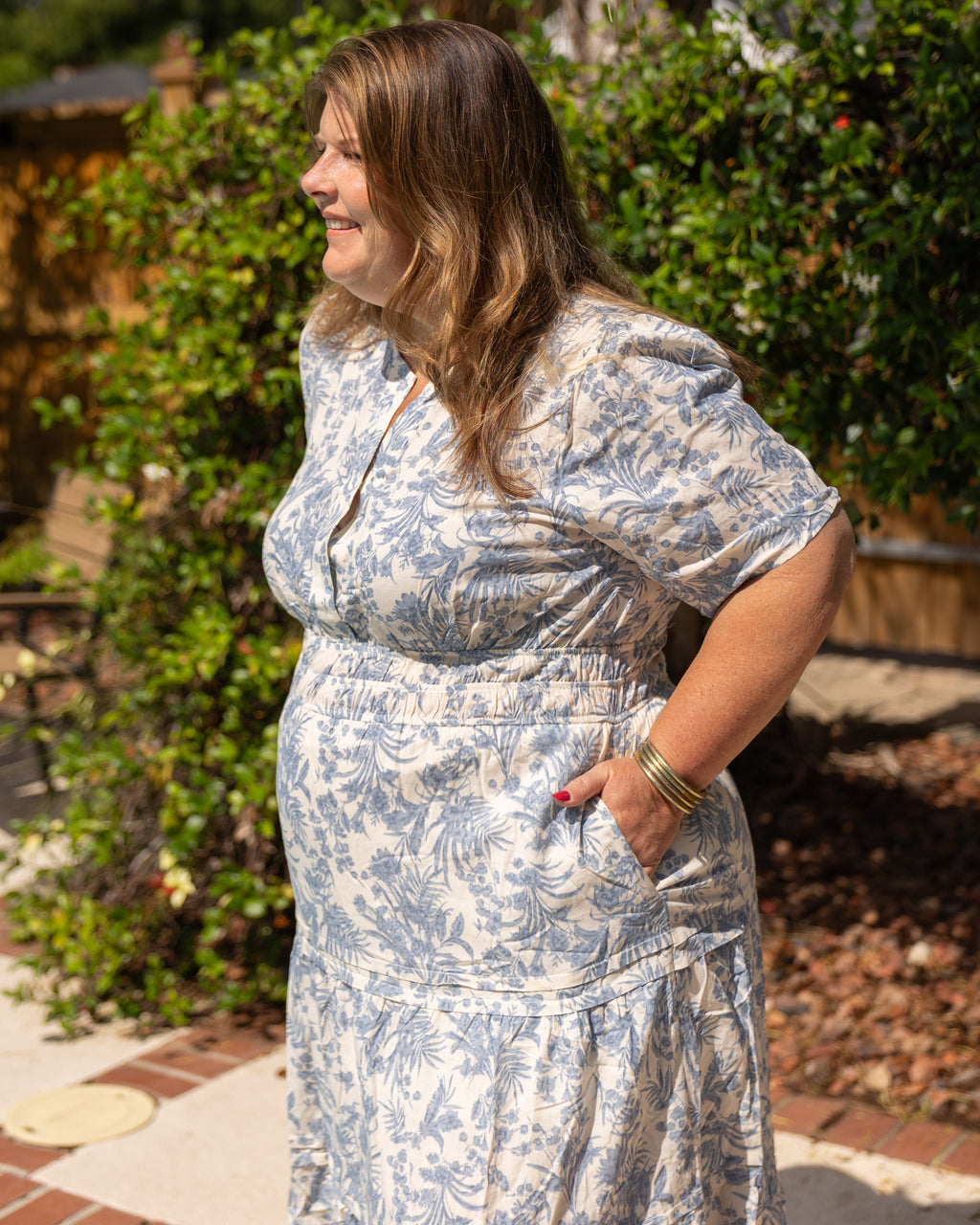 Blue Willow Tiered Midi Dress Curvy