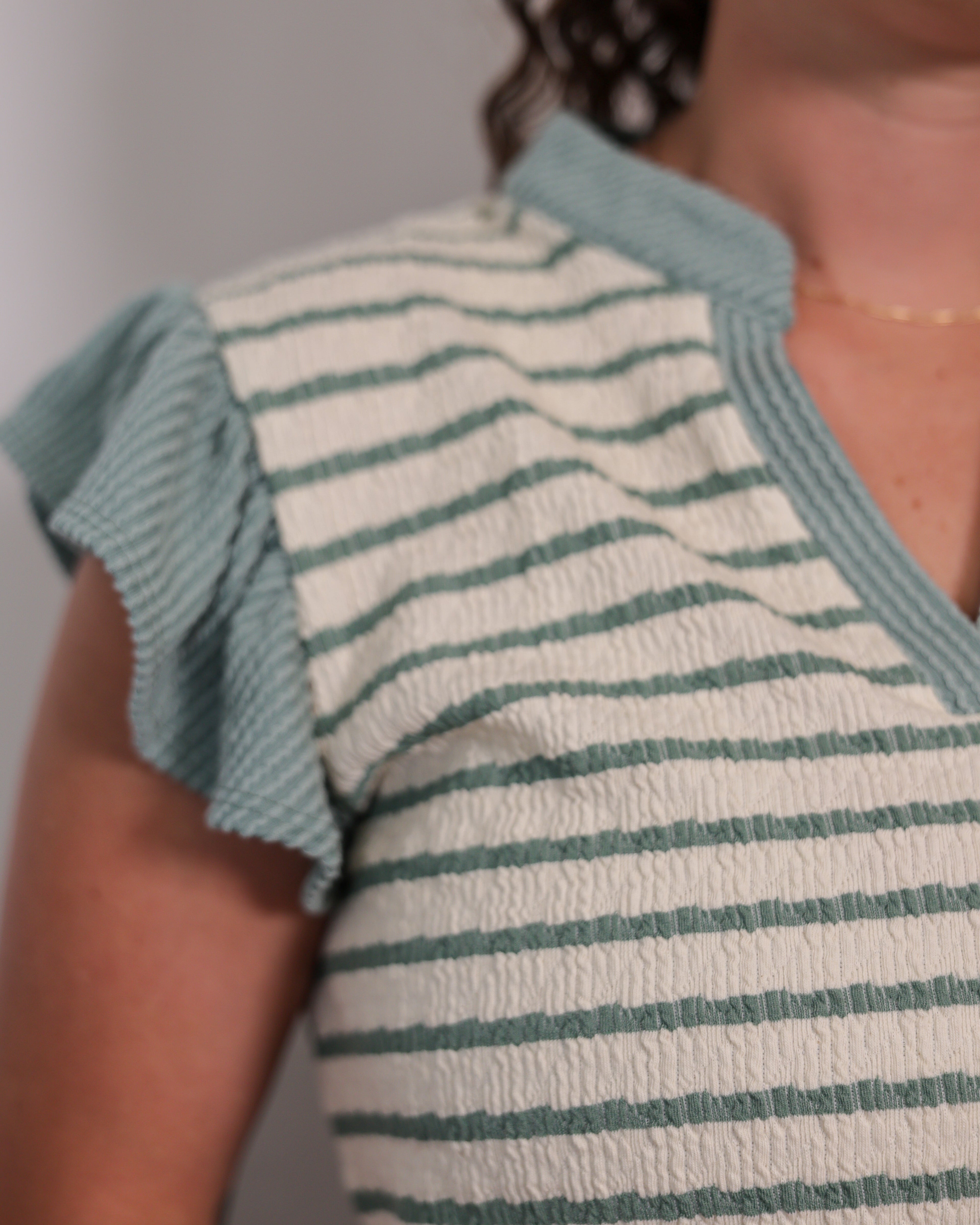 Stripe Ruffle Sleeve V-Neck Top Available Curvy