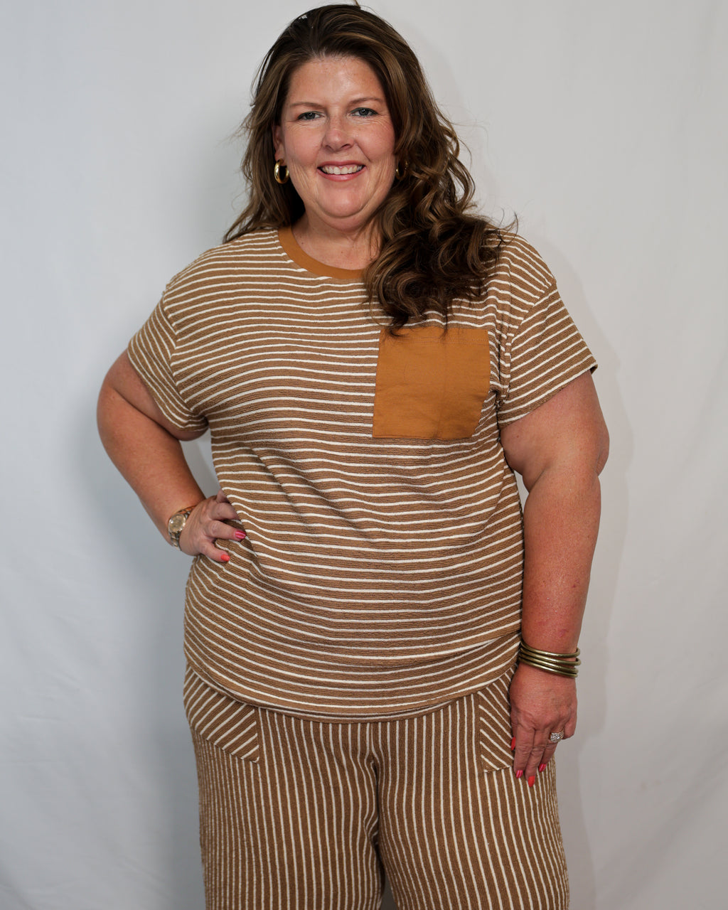 Perfect Stripe Cropped Lounge Set Available Curvy