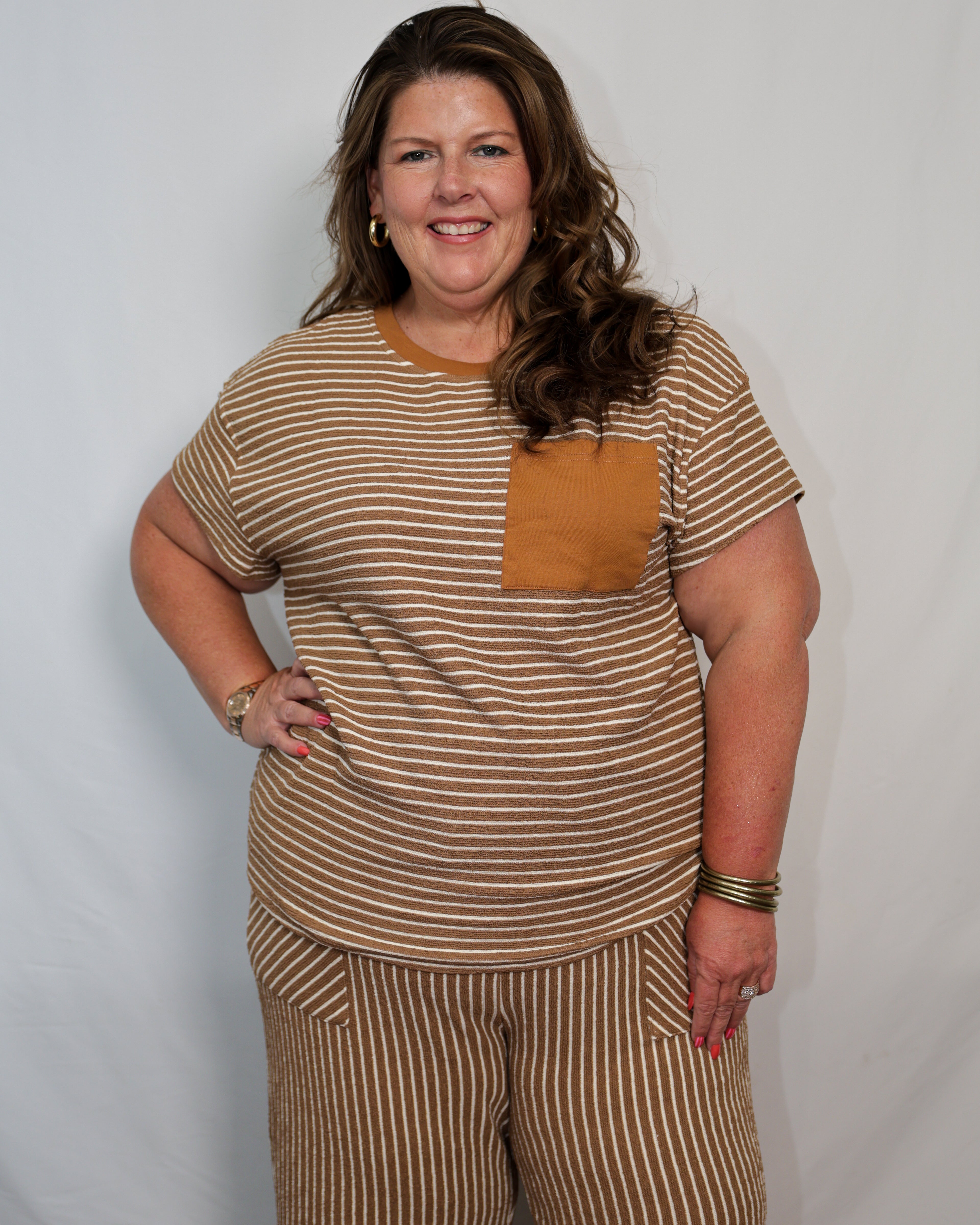 Perfect Stripe Cropped Lounge Set Available Curvy