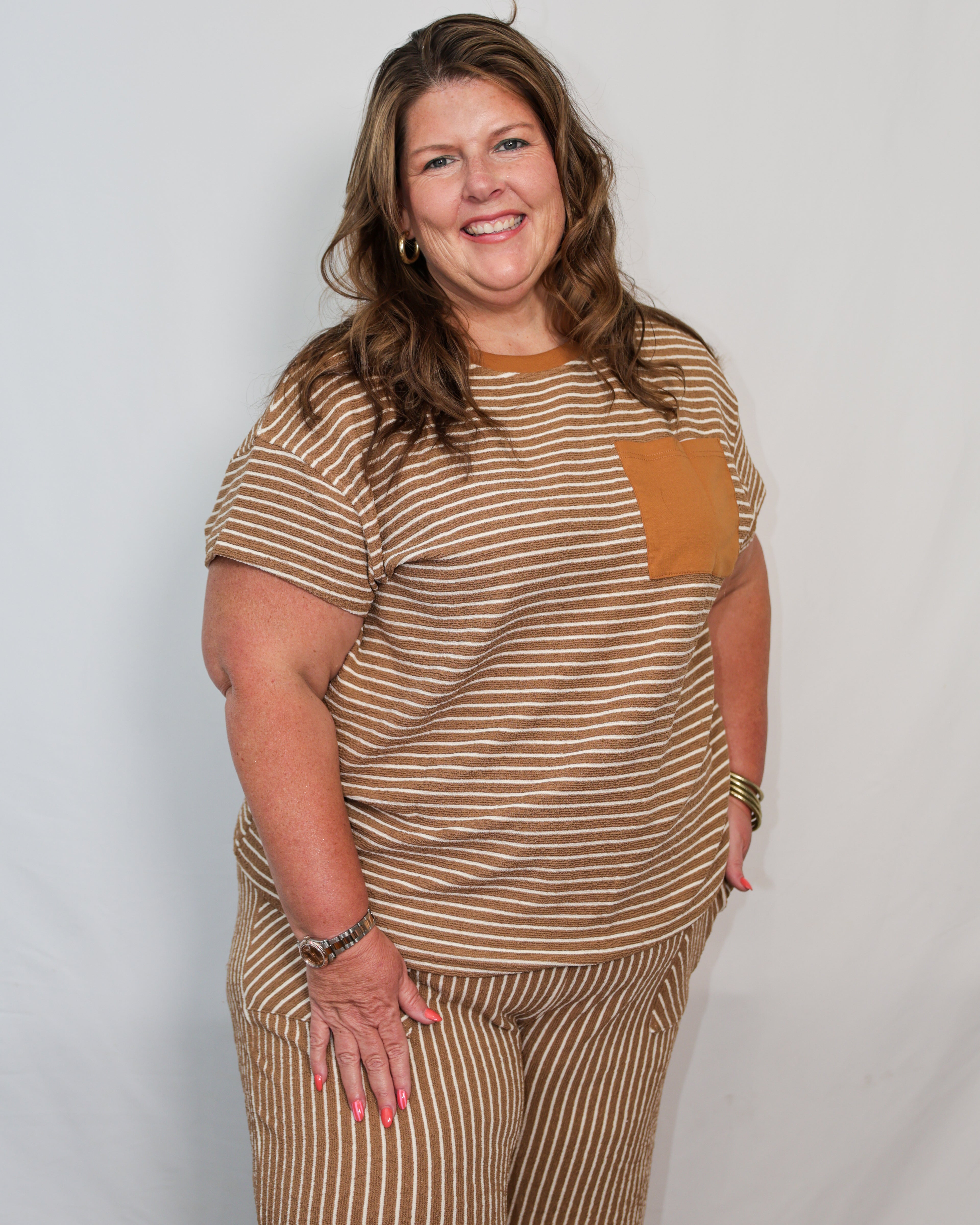 Perfect Stripe Cropped Lounge Set Available Curvy
