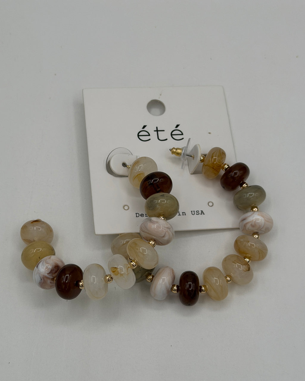 Marbled Bead Hoop Earrings