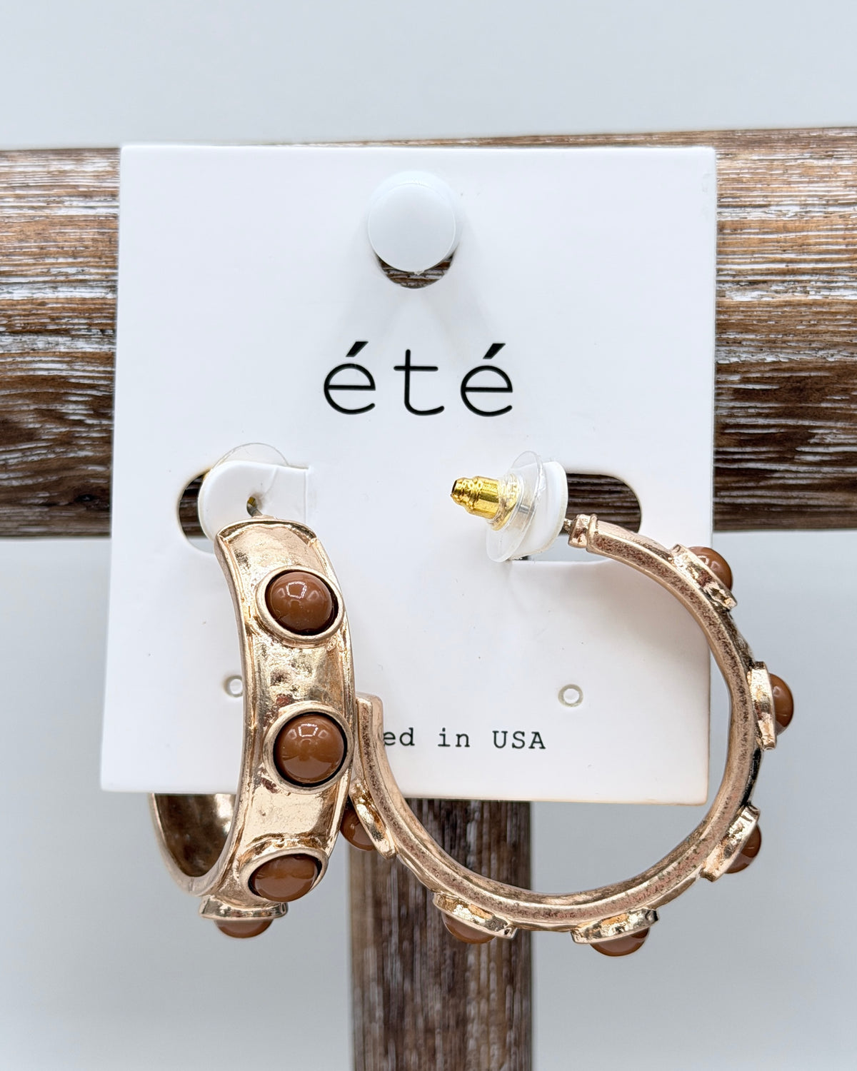 Hammered Stone Hoop Earrings