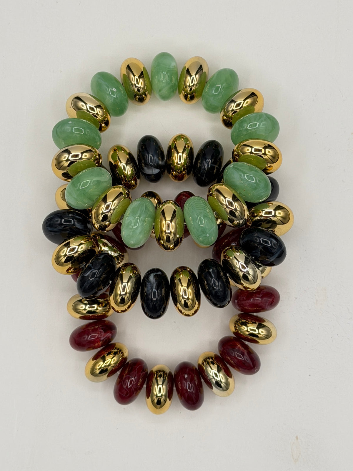 Burgandy Chunky Stone & Metallic Stretch Bracelet