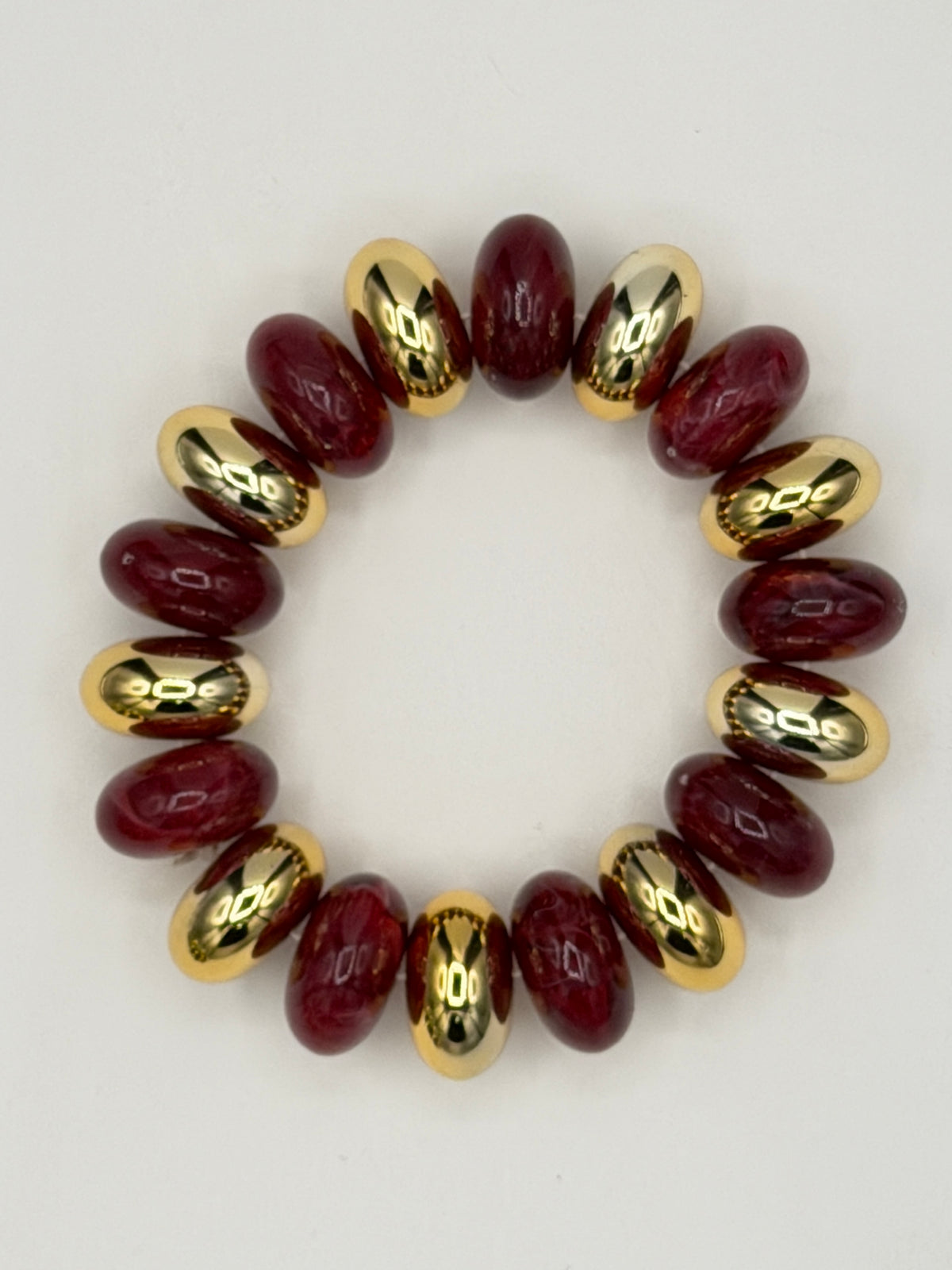Burgandy Chunky Stone & Metallic Stretch Bracelet