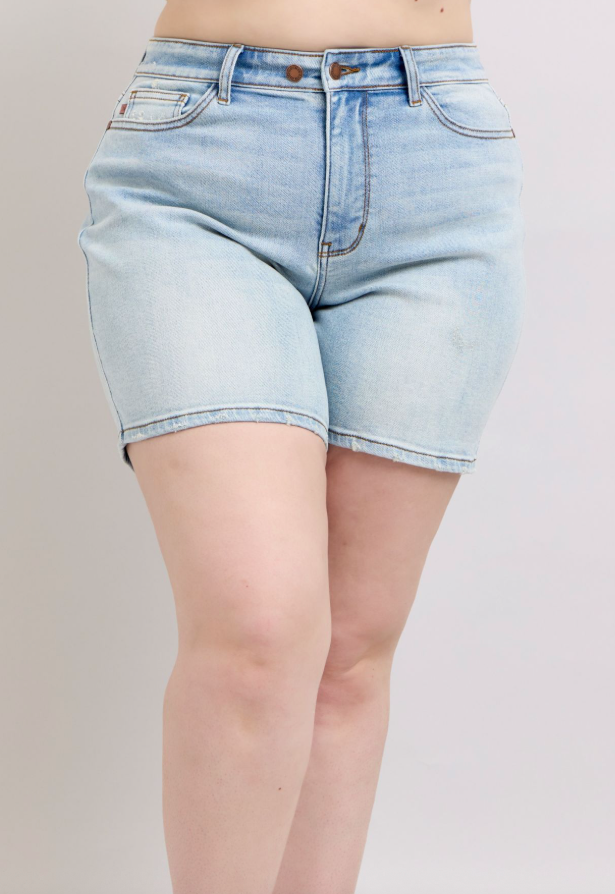 Judy Blue High Rise 2 Button Mid Length Dad Shorts Available Curvy
